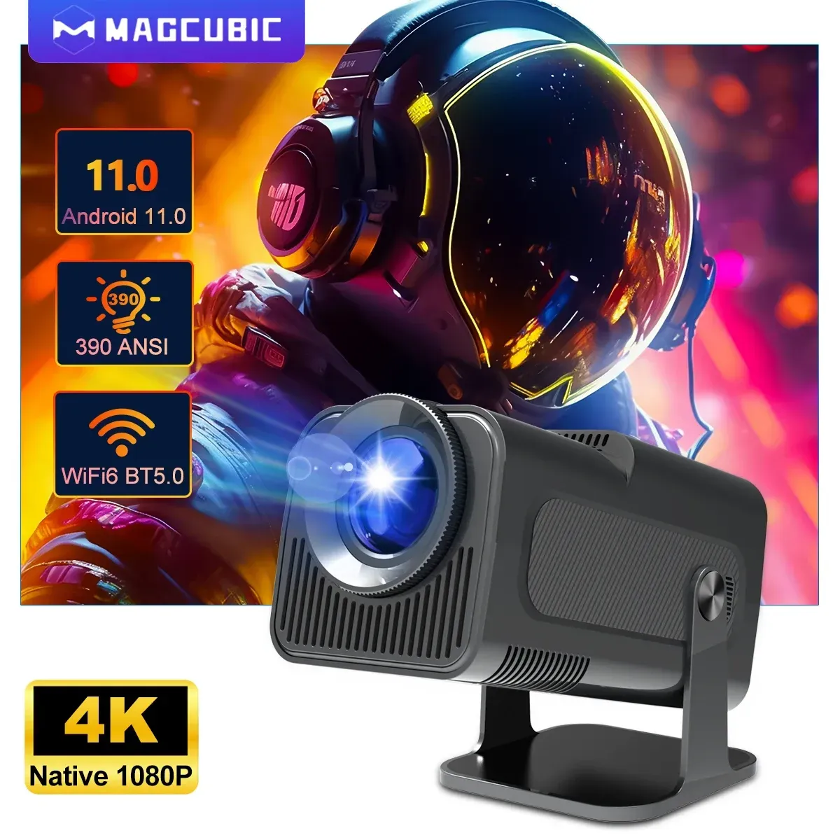 Mini Projetor Magcubic Hy320 Android 11, 1080p, 390ansi, Dual Wifi6, Bt5.0, 4k